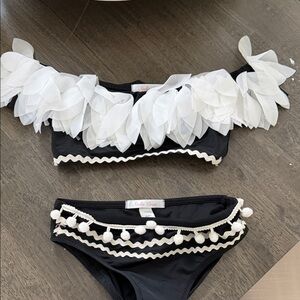 Stella Cove Black Bikini with White Petal & Pom Trim